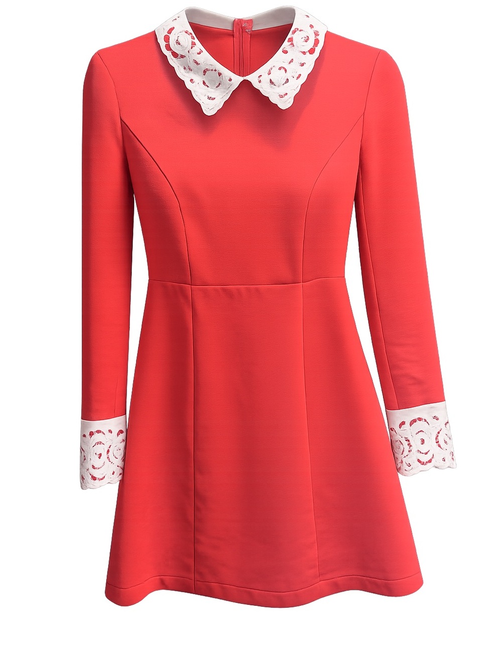 Red A-Line Dress with White Eyelet Collar & Cuffs